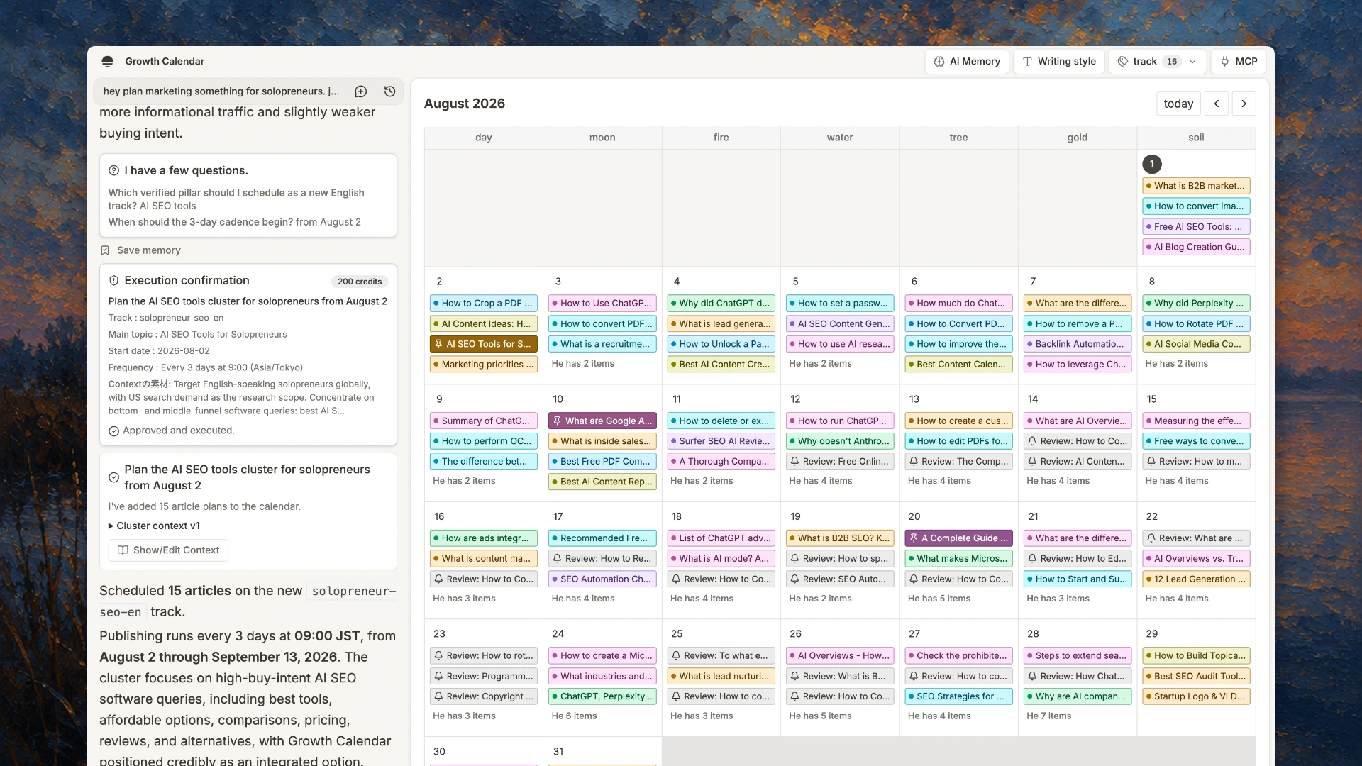 Growth Calendar