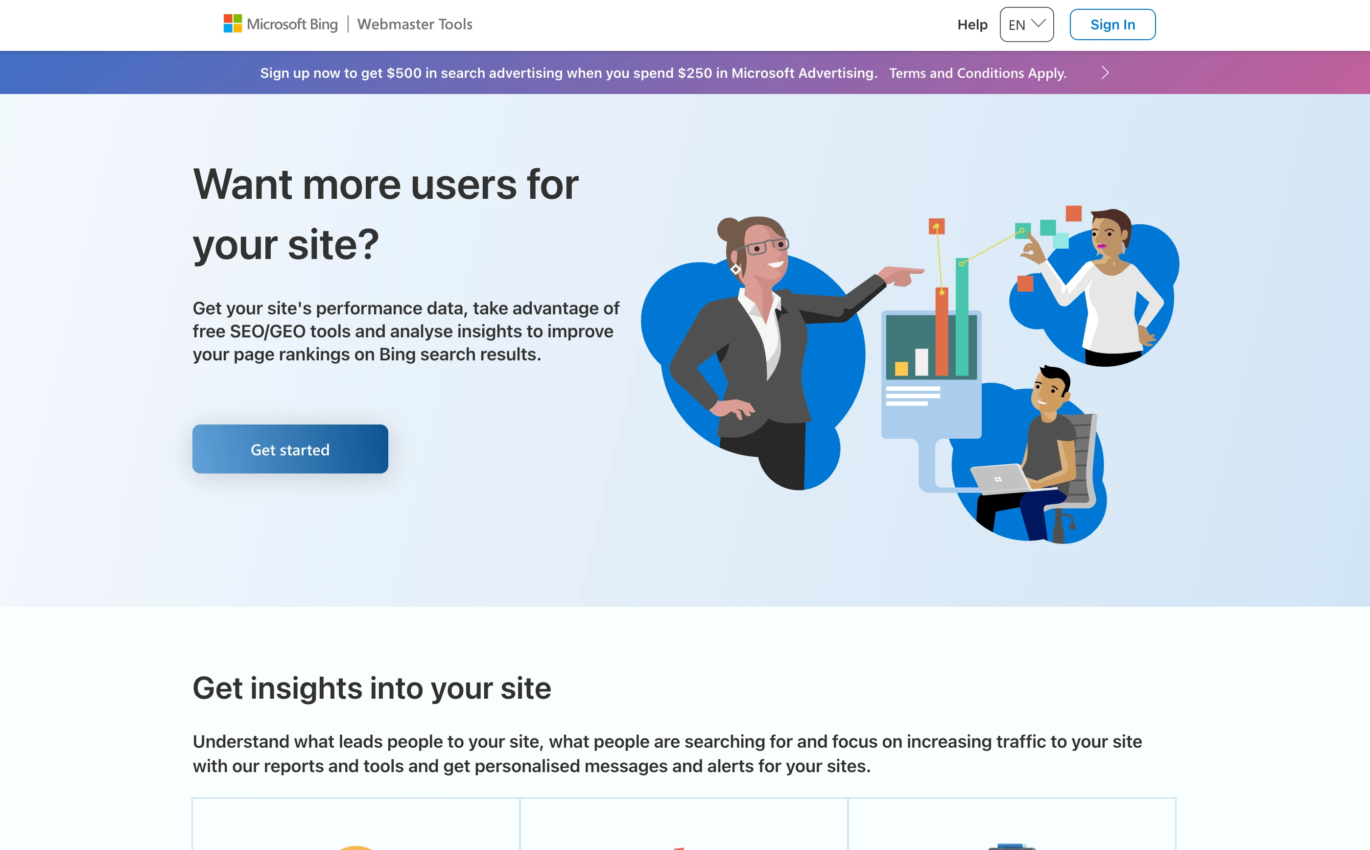 Bing Webmaster Landing Page