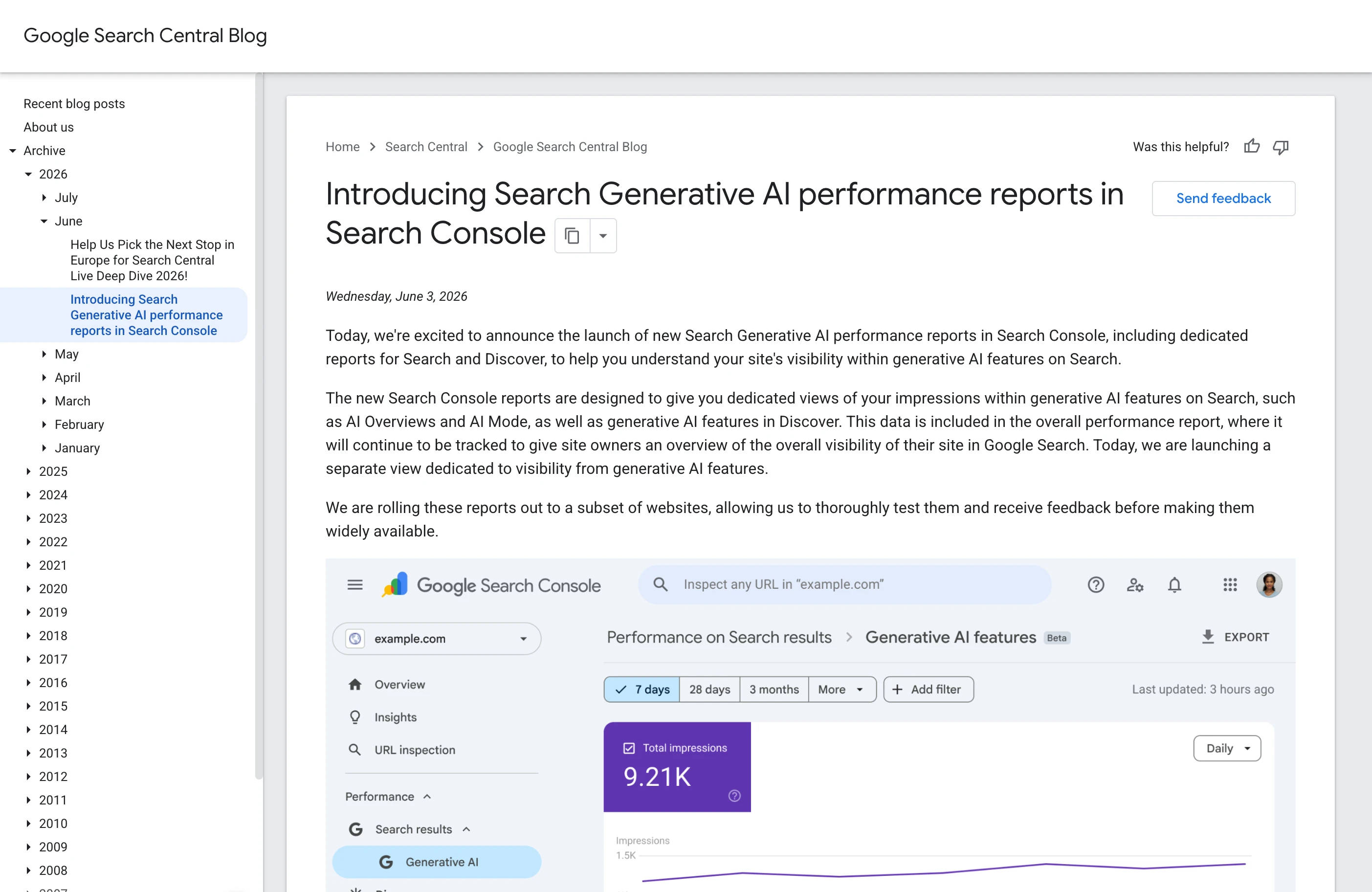 Google Search Console Landing Page